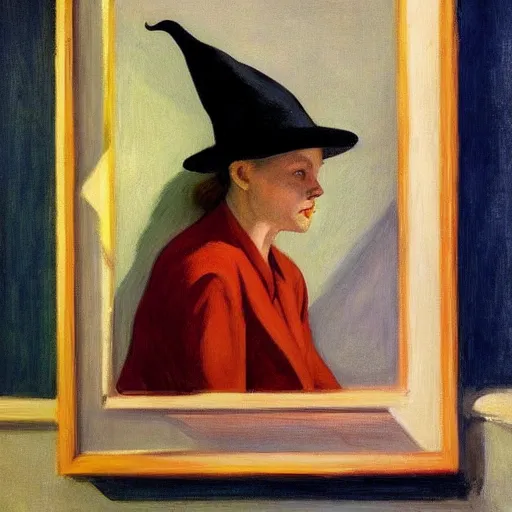 Prompt: a realistic witch portrait, by edward hopper,