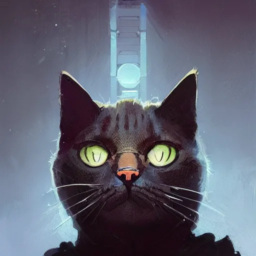 Prompt: Cat!!!!!!!!! Portrait by Greg Rutkowski, intricate details, futuristic, volumetric lights, streetwear, studio ghibli, Organic Painting , Matte Painting, geometric shapes, hard edges, trending on the artstation, fantasy LUT, realistic by Sachin Teng + Martin Grip + Moebius + Patrick Gleason, smooth, sharp focus, illustration, art by John Collier and Albert Aublet and Krenz Cushart and Artem Demura and Alphonse Mucha, techwear, Industrial Scifi, detailed illustration, character portrait,