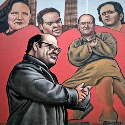 Image similar to photo of a socialist realist mural of george costanza