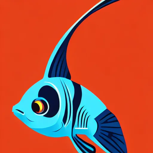 Image similar to profile of one stylized fish in center of view, photo studio, artstation, intricate, realistic, highly detailed, digital painting, concept art, sharp focus, illustration by tom whalen and charles williams and kilian eng and james jean