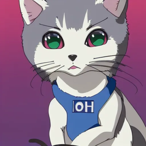 Image similar to anime styled kitten in police uniform, studio ghibli