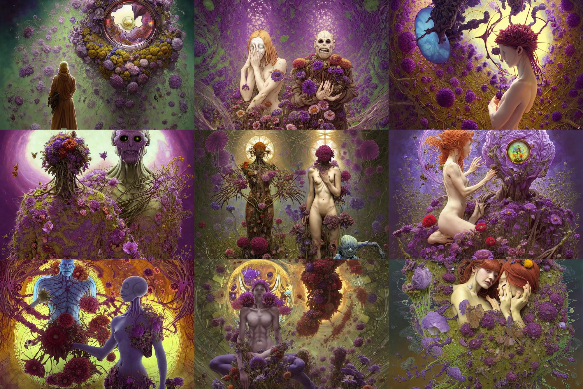 Prompt: the platonic ideal of flowers, rotting, insects and praying of cletus kasady carnage thanos dementor wild hunt doctor manhattan chtulu mandelbulb mandala ponyo spirited away davinci heavy rain, d & d, fantasy, ego death, decay, dmt, psilocybin, art by artgerm and greg rutkowski and alphonse mucha