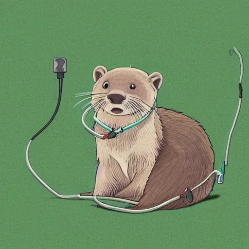 Prompt: otter with a headphone in the style of ghibli animations