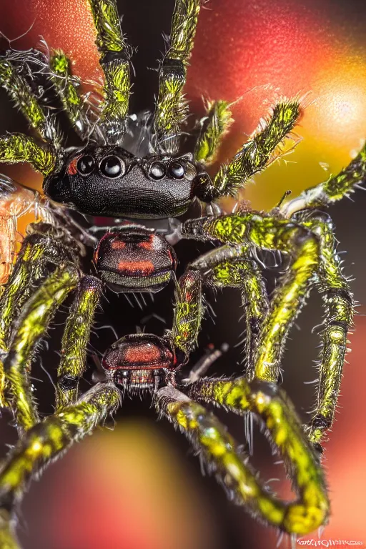 Image similar to high quality macro photo biomechanic gelatinous spiders! gorgeous highly detailed hannah yata elson peter cinematic green lighting high quality low angle hd 8k sharp shallow depth of field