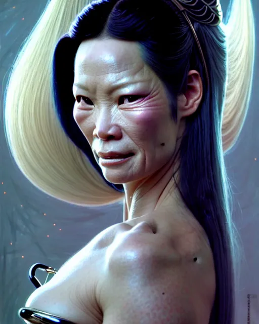 Prompt: beautiful gemini fantasy character portrait, lucy liu kill bill, ultra realistic, wide angle, intricate details, mad max artifacts, highly detailed by peter mohrbacher, hajime sorayama, wayne barlowe, boris vallejo, aaron horkey, gaston bussiere, craig mullins