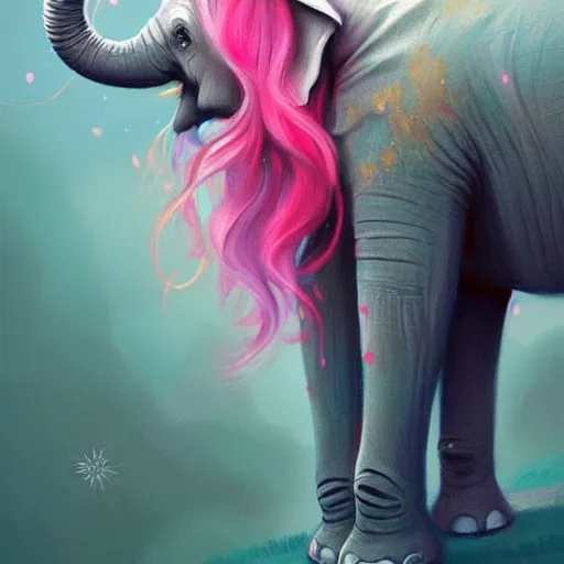 Image similar to colorful and festive elephant with pink hair,. rich vivid colors, ambient lighting, dynamic lighting, 4 k, atmospheric lighting, painted, intricate, highly detailed by charlie bowater