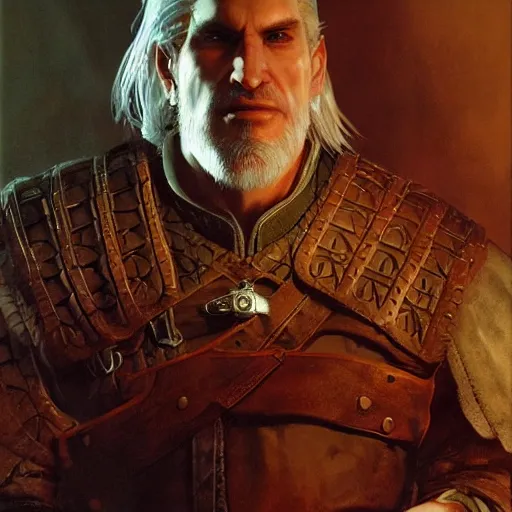 Image similar to geralt of rivia spring light, painting by aramaki, shinji, craig mullins, j. c. leyendecker