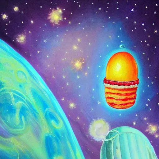 Prompt: a beautiful painting of donald trump as a jellybean in space, highly detailed