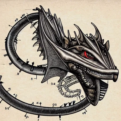 Prompt: An engineering drawing of a Steampunk smaug
