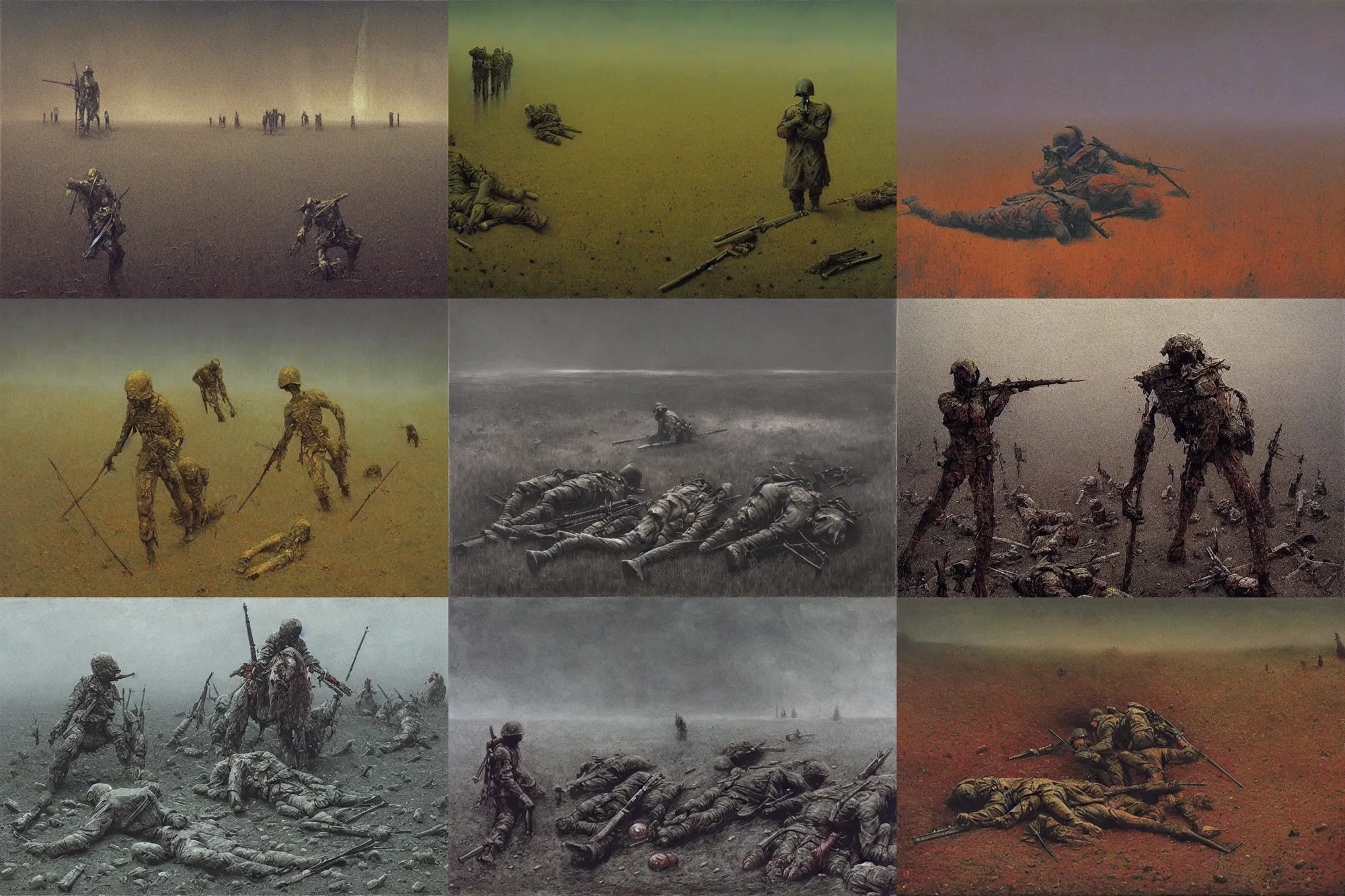 Prompt: Dead soldiers on the battlefield, beksinski