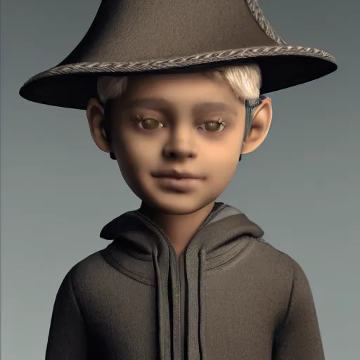 Image similar to a realistic wizard boy wearing a wizard cap, cinematic scene