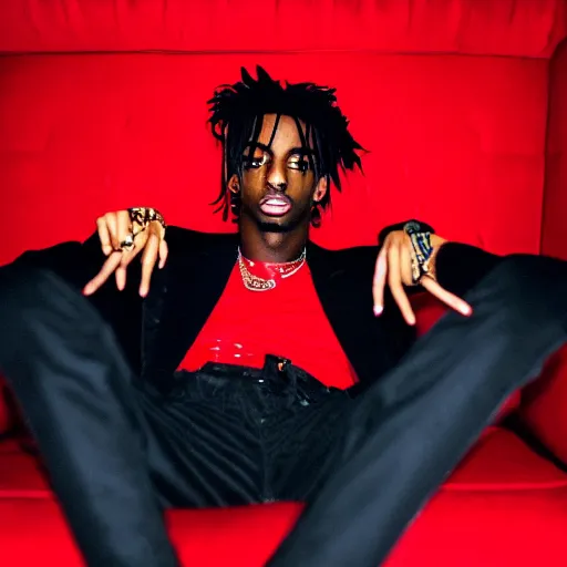 Image similar to playboi carti in a red room