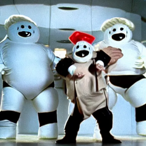 Prompt: donald trump as the stay - puft marshmallow man, movie still