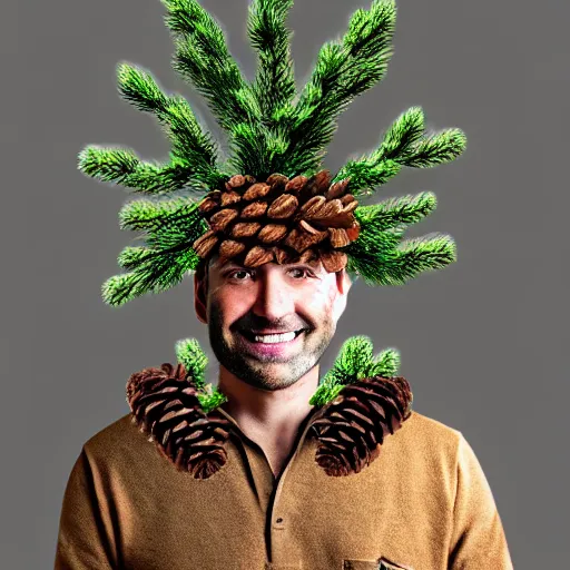 Image similar to man in pine cone costume, concept art