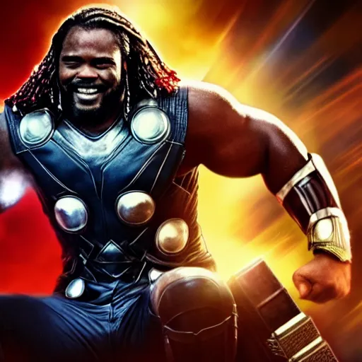 Image similar to Black Thor, Avengers end credits movie still, cinematic