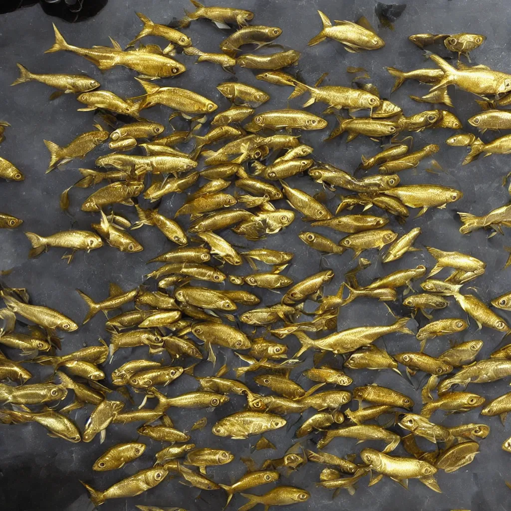 Prompt: fish made out of gold
