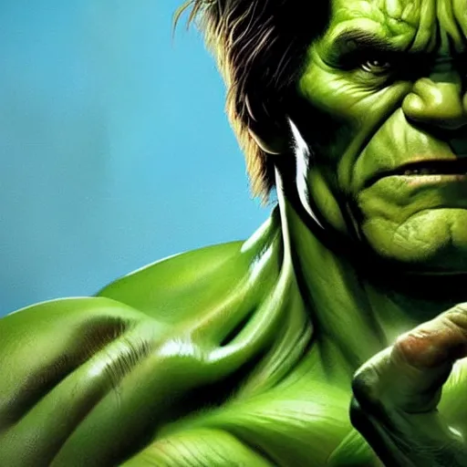 Prompt: jim carrey as the hulk by alex ross, greg rutkowski - h 7 6 8