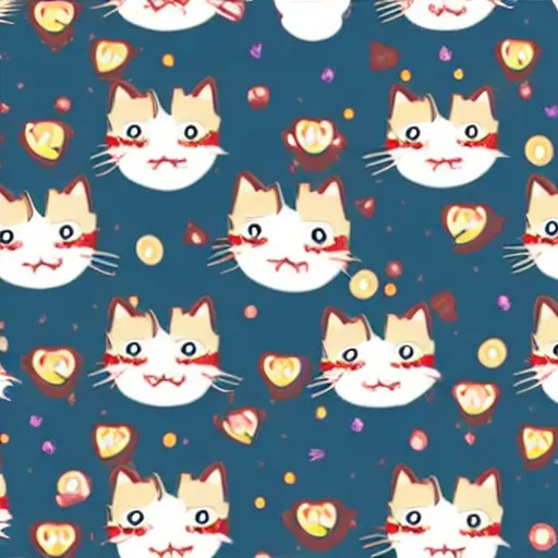 Prompt: cute cat faces in style of non repeating fabric pattern