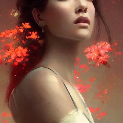 Prompt: beautiful portrait, android, elegant, flowers, art by Greg rutkowski