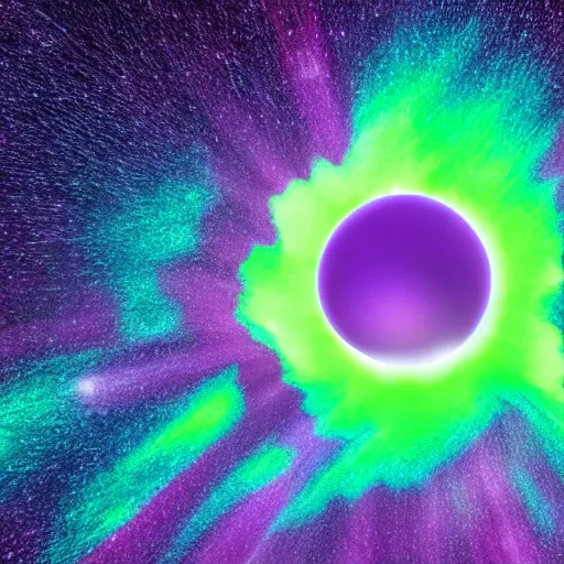 Prompt: a glowing magical orb flickering with purple and green lightning