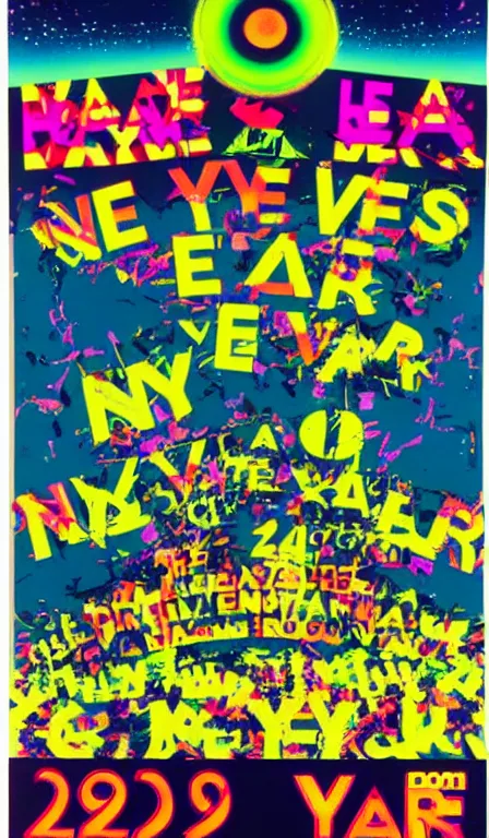 Image similar to Poster for a New Year's Eve rave, late 90s, by Peter Saville, Tadanori Yokoo