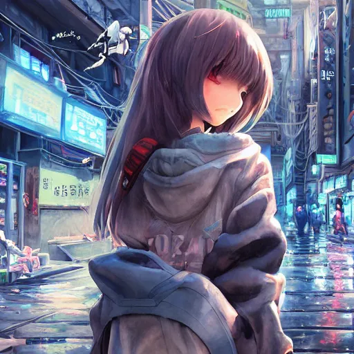 Image similar to dynamic composition, motion, ultra-detailed, incredibly detailed, a lot of details, amazing fine details and brush strokes, colorful and grayish palette, smooth, HD semirealistic anime CG concept art digital painting, watercolor oil painting of Clean and detailed post-cyberpunk sci-fi close-up schoolgirl in asian city in style of cytus and deemo, blue flame, relaxing, calm and mysterious vibes,, by a Chinese artist at ArtStation, by Huang Guangjian, Fenghua Zhong, Ruan Jia, Xin Jin and Wei Chang. Realistic artwork of a Chinese videogame, gradients, gentle an harmonic grayish colors. set in half-life 2, Matrix, GITS, Blade Runner, Neotokyo Source, Syndicate(2012), dynamic composition, beautiful with eerie vibes, very inspirational, very stylish, with gradients, surrealistic, dystopia, postapocalyptic vibes, depth of field, mist, rich cinematic atmosphere, perfect digital art, mystical journey in strange world