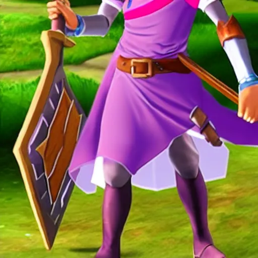 Image similar to Link from the Legend of Zelda: Ocarina of Time wearing a pink dress