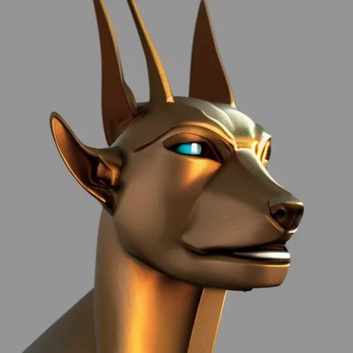 Image similar to anubis, nasus, digital model, head, detailed, beeple, art station, egypt, full color, head, colored, perfect lines, symetric