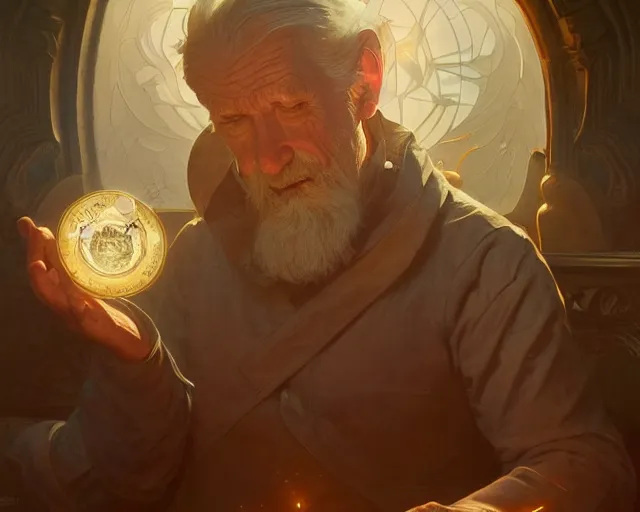 Image similar to old scientist, deep focus, d & d, fantasy, intricate, elegant, highly detailed, digital painting, artstation, concept art, matte, sharp focus, illustration, hearthstone, art by artgerm and greg rutkowski and alphonse mucha