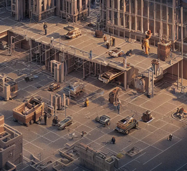 Image similar to hyperrealism photography hyperrealism concept art of highly detailed beavers builders that building highly detailed futuristic city with bricks by wes anderson and hasui kawase and scott listfield sci - fi style hyperrealism rendered in blender and octane render