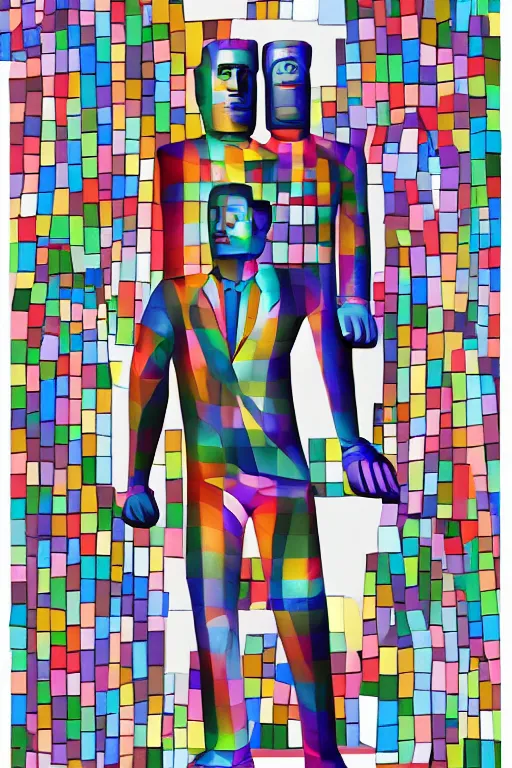 Image similar to cubist moai statue cutout digital illustration cartoon colorful beeple