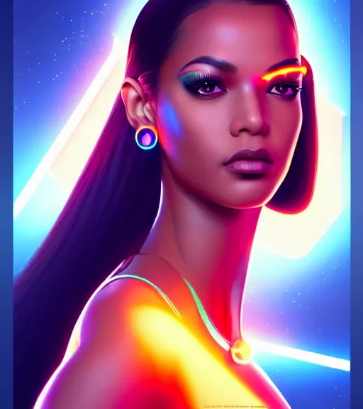 Image similar to symmetry!! egyptian princess of technology, solid cube of light, hard edges, product render retro - futuristic poster scifi, lasers and neon circuits, brown skin gorgeous egyptian princess, intricate, elegant, highly detailed, digital painting, artstation, concept art, smooth, sharp focus, illustration, dreamlike, art by artgerm