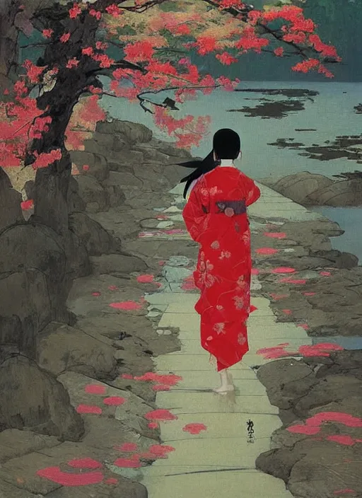 Prompt: 🇯🇵⛩🎎🎎🎎🌊🌦. by satoshi kon, ilya repin, lena aenami, shinji kimura