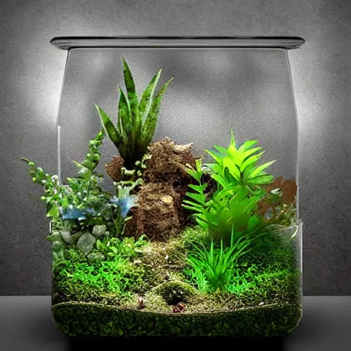 Image similar to glowing terrarium with plants inside digital art scary gothic mysterious