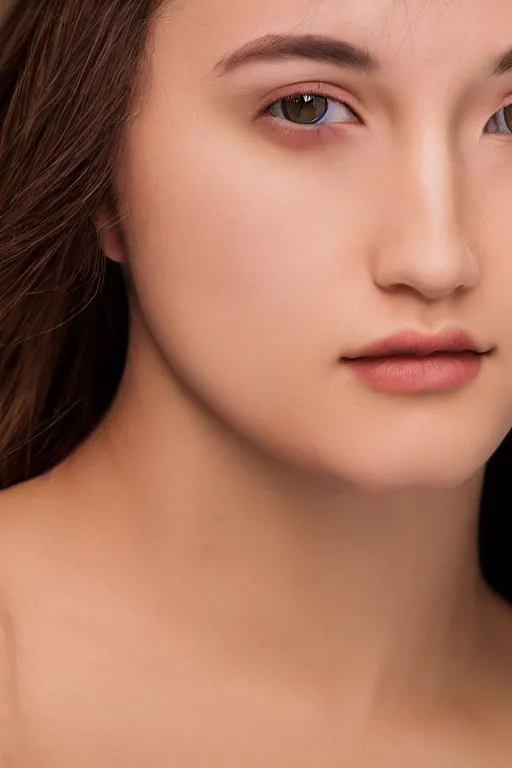 Image similar to 2 4 year old female wearing white v - neck top, neck zoomed in from lips down, photo realistic, extreme detail skin, no filter, slr, golden hour, 4 k, high definition, photograph, selfie