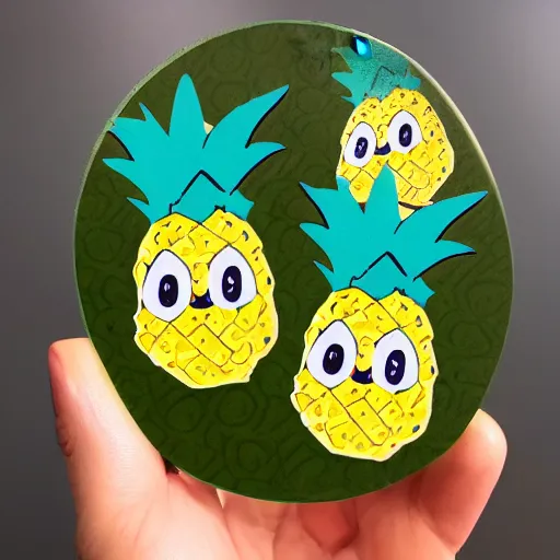 Image similar to die cut sticker of anime chibi two smiling pineapples