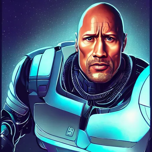 Image similar to dwayne johnson is robocop, digital painting, artstation, ristan eaton, victo ngai, artgerm, rhads, ross draws, anime styled