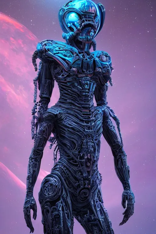 Prompt: beautiful female fused with deadite and the thing is a space hunter, legendary epic pose, ornate alien helmet, retro-futuristic, portrait, photo, intricate details, vicious appearance, by vincent di fate, artgerm, julie bell, beeple and Greg Rutkowski, 90s, concept, Smooth gradients, octane render, 8k, High contrast, duo tone, depth of field, very coherent symmetrical artwork