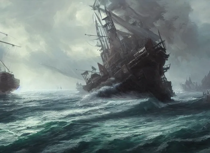 Image similar to Kraken attacking a ship, a fantasy digital painting by Greg Rutkowski and James Gurney, trending on Artstation, highly detailed