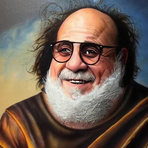 Image similar to danny devito as a greek god, masterpiece oil painting, trending on artstation