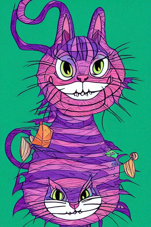 Image similar to cheshire cat, art by brian miller, colorful, illustration, highly detailed, simple, no jagged lines, smooth