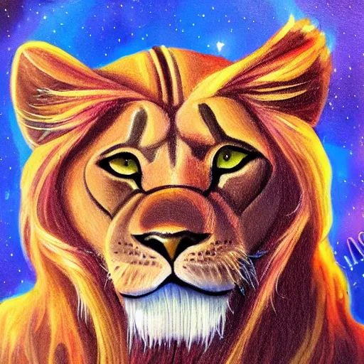 Prompt: tabby cat with lions mane hybrid lion - cat creature character concept detailed luminescent 4 k magical realism painting