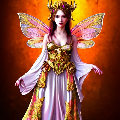 Image similar to beautiful fairy in ornate robes, highly detailed, 4k, HDR, smooth, sharp focus, hyper realistic, high resolution