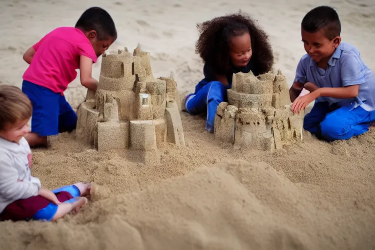 Image similar to children touching a sand castle