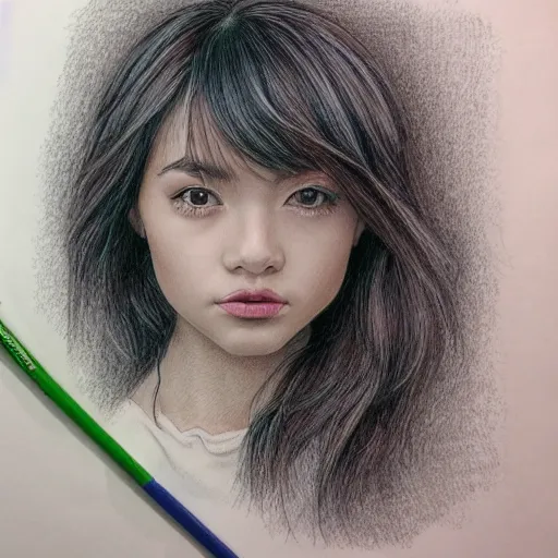 Prompt: Colored pencil art on paper, highly detailed, artstation, portrait, Caran d'Ache Luminance