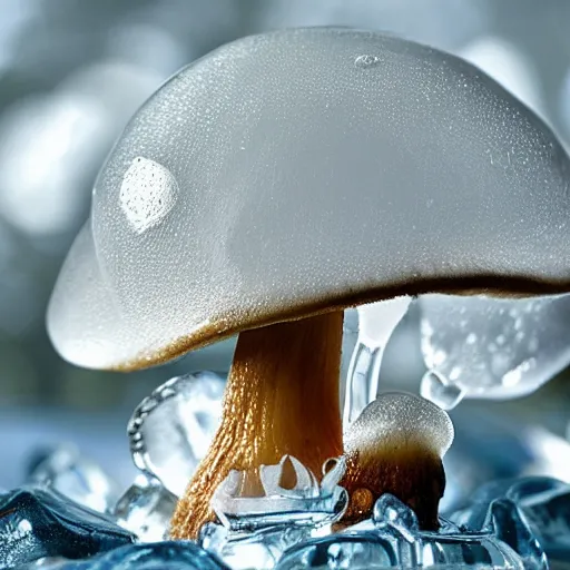 Image similar to mushroom made of ice, clear, high detail