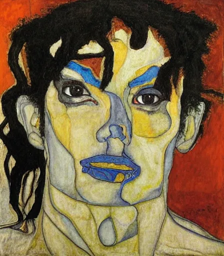 Image similar to portrait of michael jackson by egon schiele, intense desire, high quality, high detail