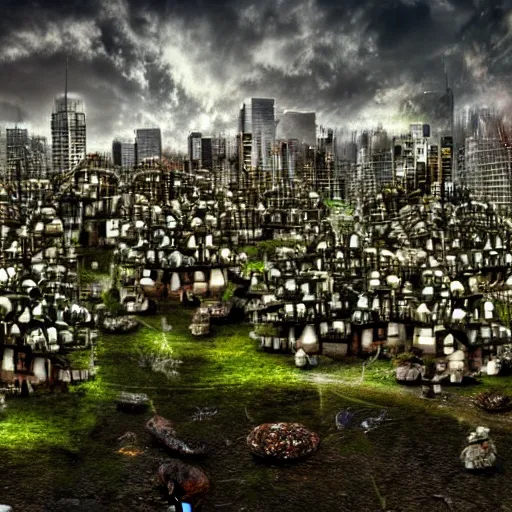 Image similar to city made out of mushroom housing, realistic, hdr, hdd, clear image,