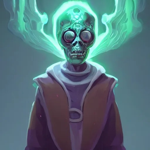 Prompt: portrait of a lich, green smoke leaving his empty eyes, mattepainting concept blizzard pixar maya engine on stylized background splash comics global illumination lighting artstation lois van baarle, ilya kuvshinov, rossdraws