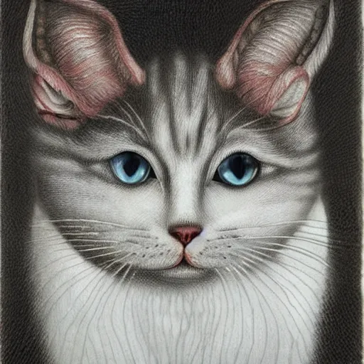 Prompt: white cat, by hr giger